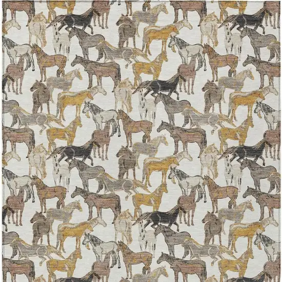 Ivory And Brown Horse Washable Indoor Outdoor Area Rug Photo 4