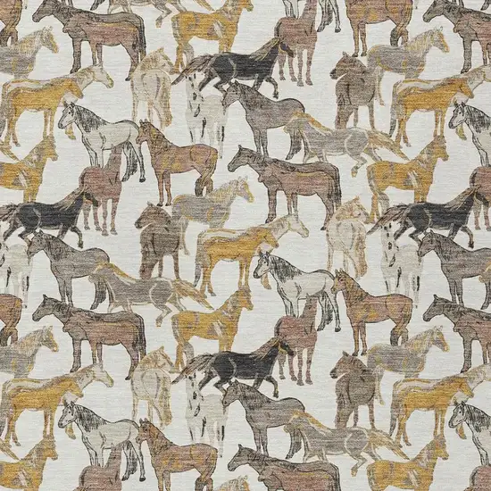 Ivory And Brown Horse Washable Indoor Outdoor Area Rug Photo 3