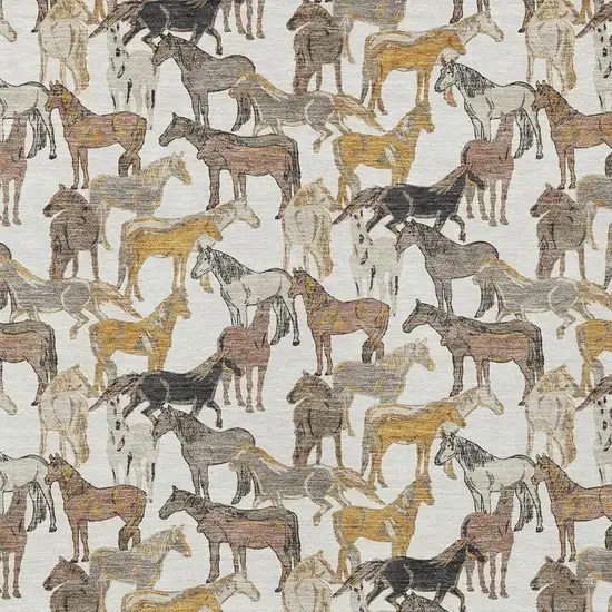 Ivory And Brown Horse Washable Indoor Outdoor Area Rug Photo 3