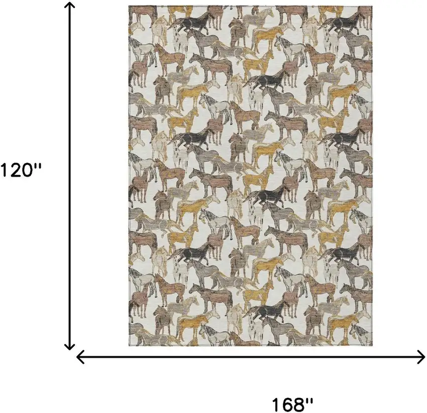Ivory And Brown Horse Washable Indoor Outdoor Area Rug Photo 7