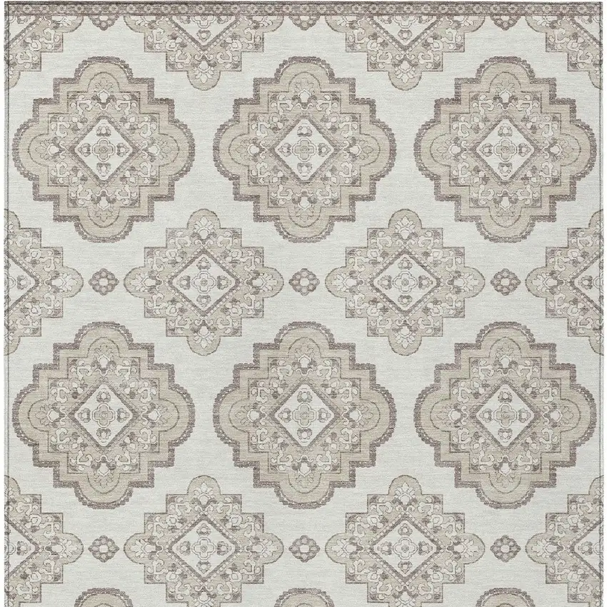 Ivory And Brown Medallion Washable Indoor Outdoor Area Rug Photo 6