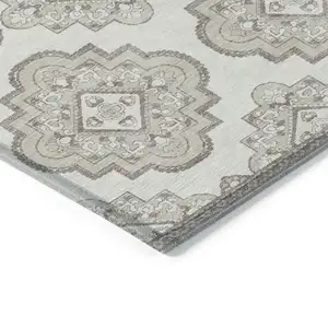 Photo of Ivory And Brown Medallion Washable Indoor Outdoor Area Rug