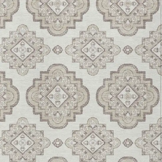 Ivory And Brown Medallion Washable Indoor Outdoor Area Rug Photo 6