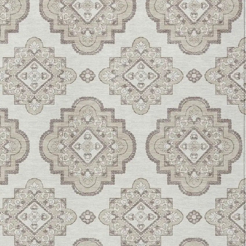 Ivory And Brown Medallion Washable Indoor Outdoor Area Rug Photo 6