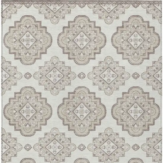 Ivory And Brown Medallion Washable Indoor Outdoor Area Rug Photo 7