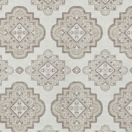 Ivory And Brown Medallion Washable Indoor Outdoor Area Rug Photo 6