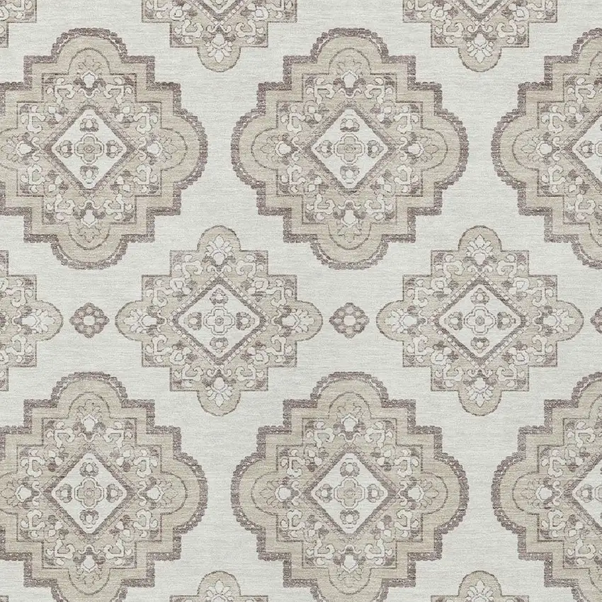 Ivory And Brown Medallion Washable Indoor Outdoor Area Rug Photo 6