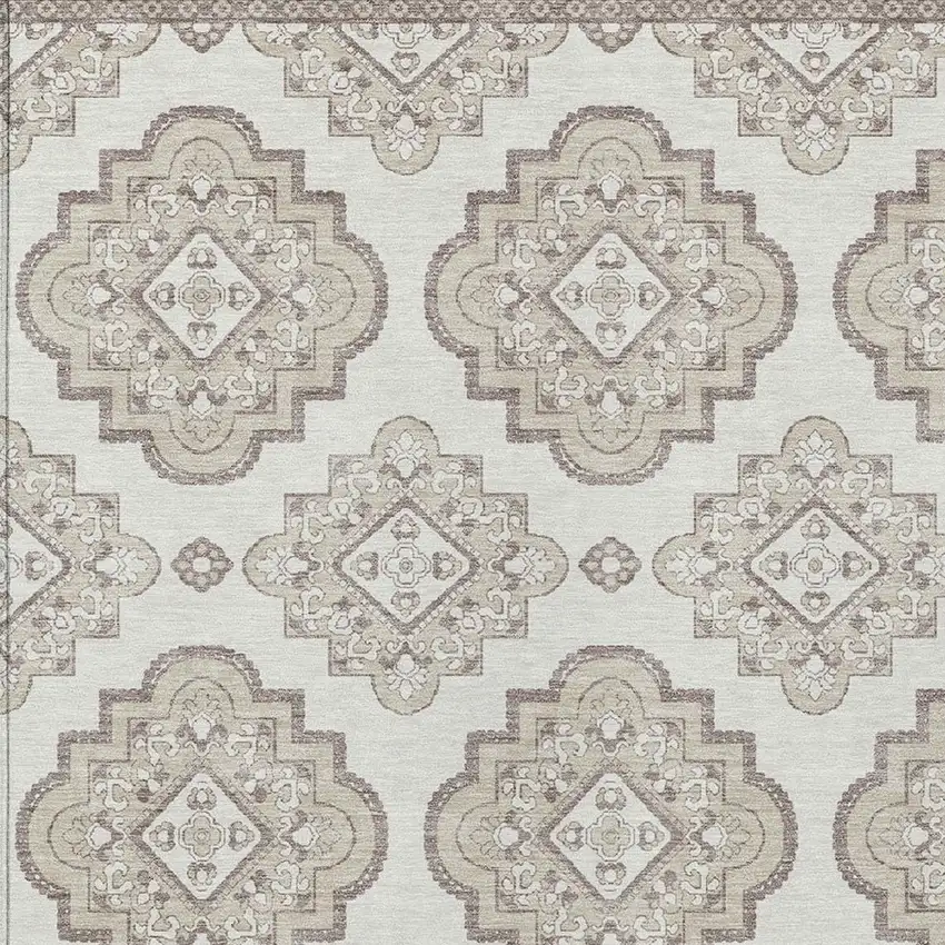 Ivory And Brown Medallion Washable Indoor Outdoor Area Rug Photo 6