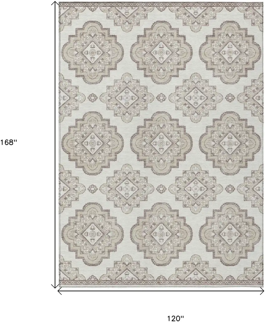 Ivory And Brown Medallion Washable Indoor Outdoor Area Rug Photo 3