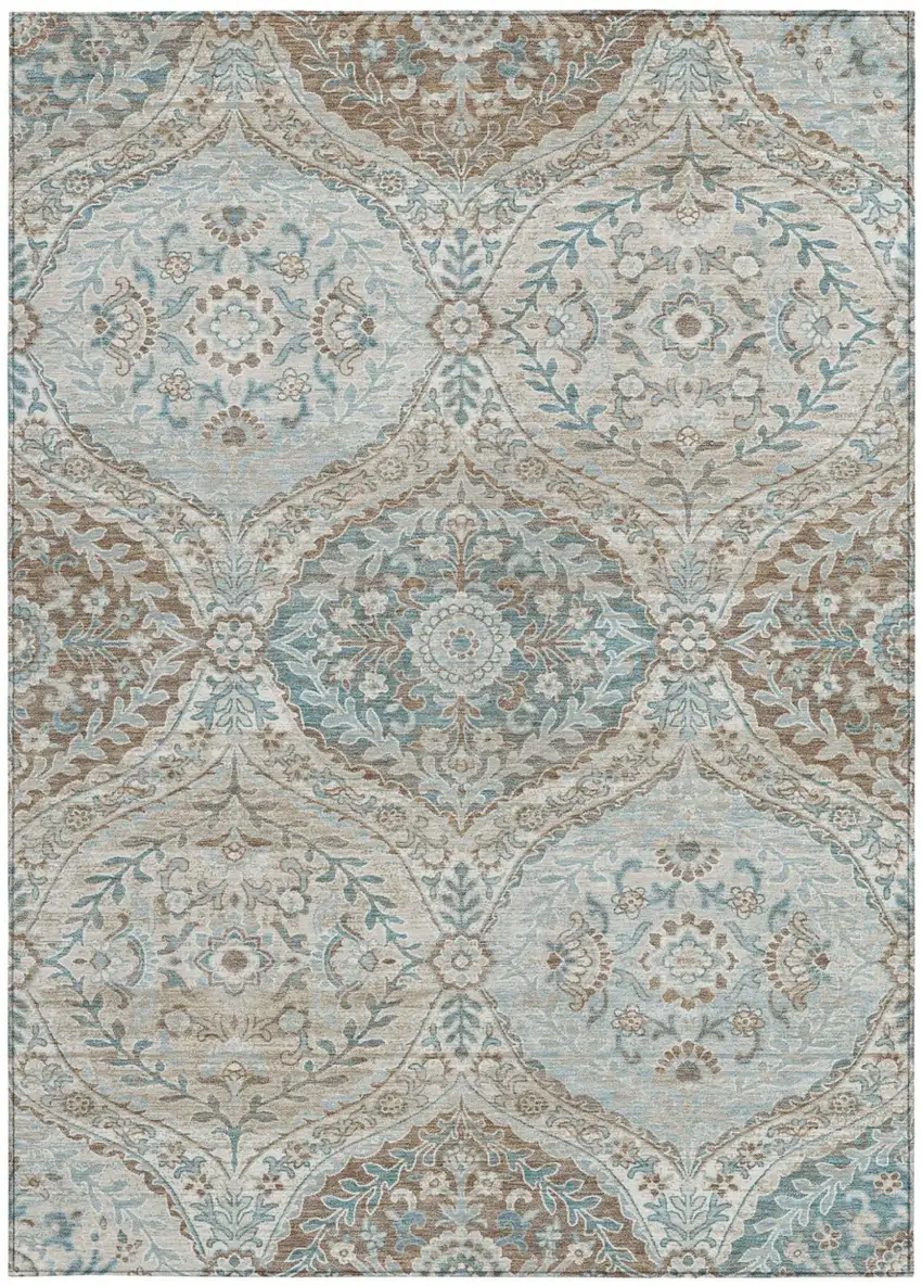 Ivory And Brown Ogee Washable Indoor Outdoor Area Rug Photo 4