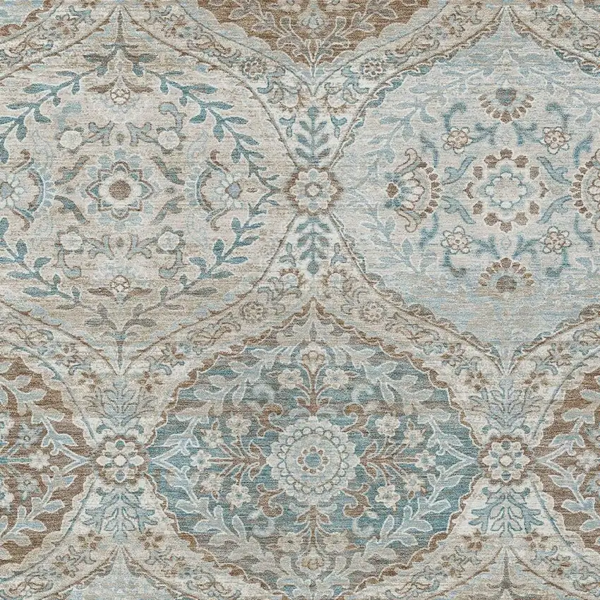Ivory And Brown Ogee Washable Indoor Outdoor Area Rug Photo 3