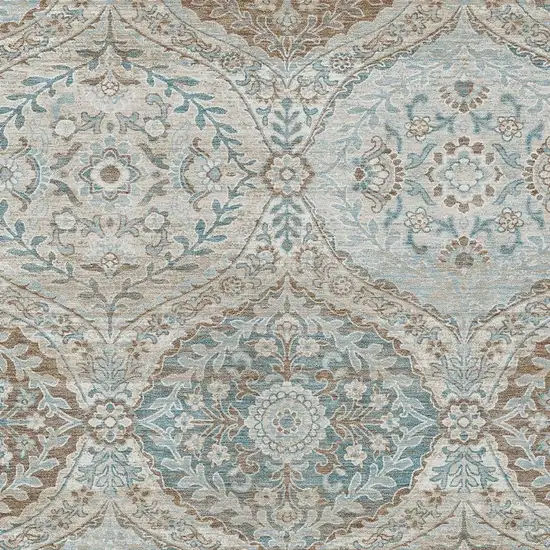 Ivory And Brown Ogee Washable Indoor Outdoor Area Rug Photo 3