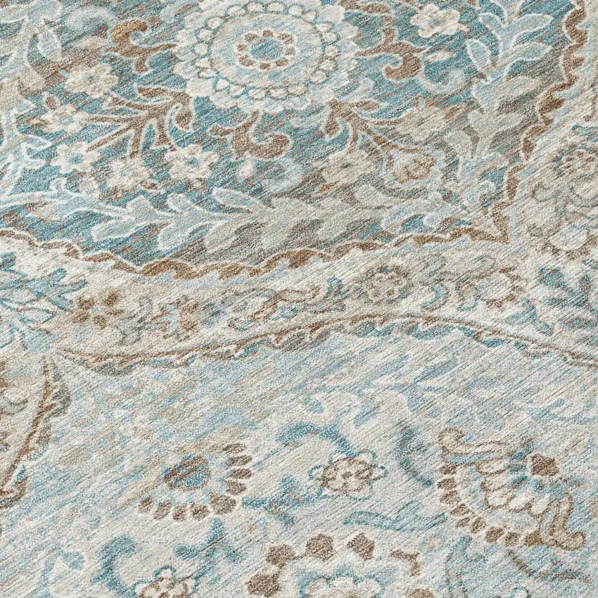 Ivory And Brown Ogee Washable Indoor Outdoor Area Rug Photo 6