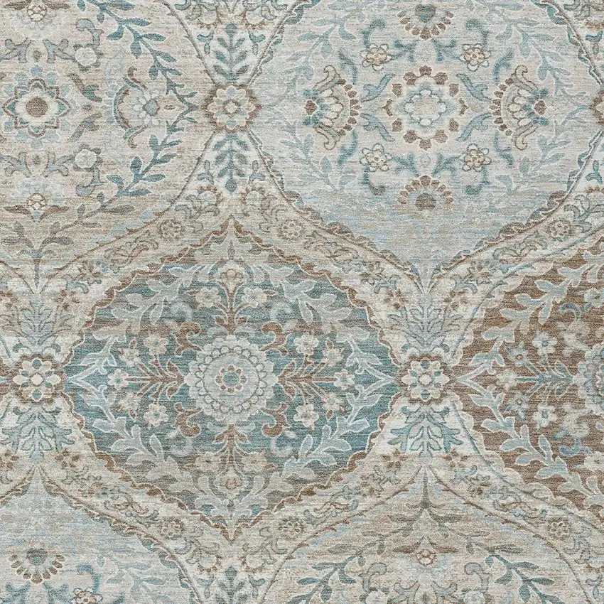 Ivory And Brown Ogee Washable Indoor Outdoor Area Rug Photo 3
