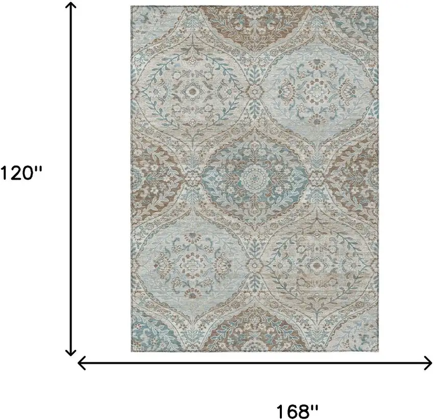 Ivory And Brown Ogee Washable Indoor Outdoor Area Rug Photo 7