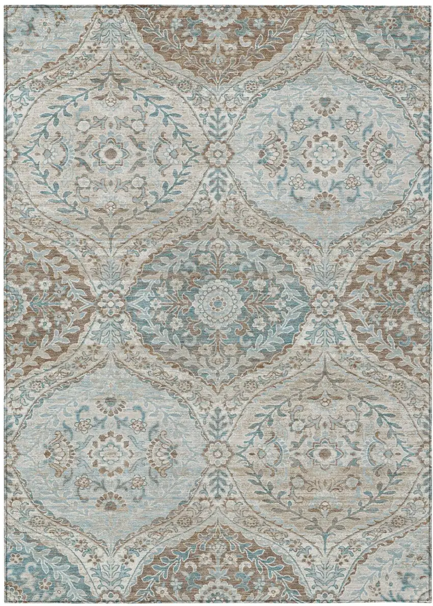 Ivory And Brown Ogee Washable Indoor Outdoor Area Rug Photo 2