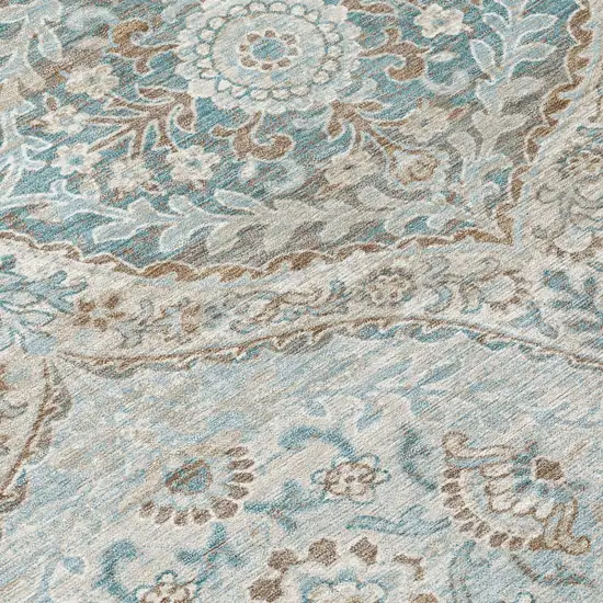Ivory And Brown Ogee Washable Indoor Outdoor Area Rug Photo 6