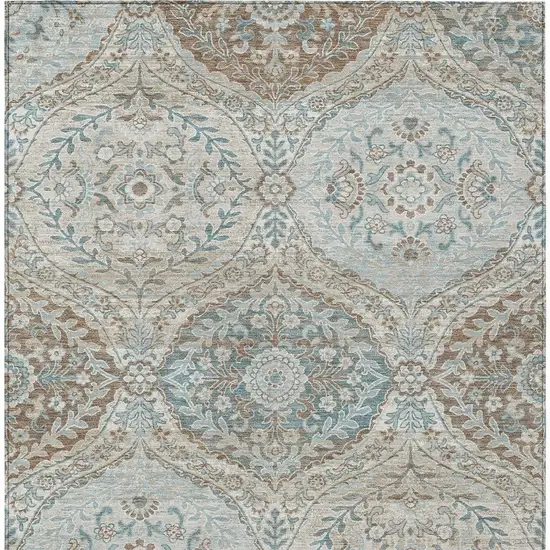 Ivory And Brown Ogee Washable Indoor Outdoor Area Rug Photo 4