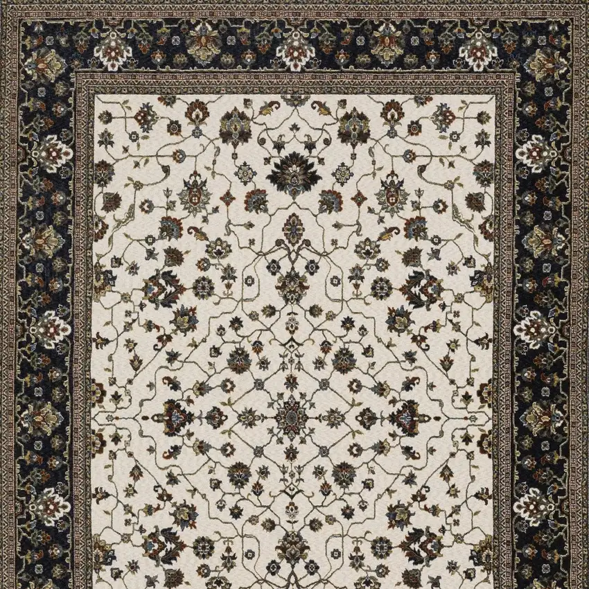 Ivory And Brown Oriental Area Rug With Fringe Photo 6