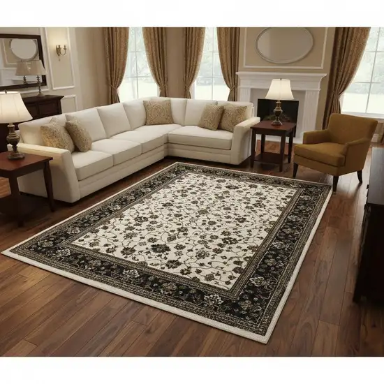 Ivory And Brown Oriental Area Rug With Fringe Photo 1
