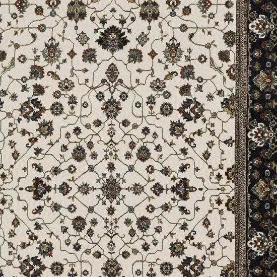 Ivory And Brown Oriental Area Rug With Fringe Photo 5