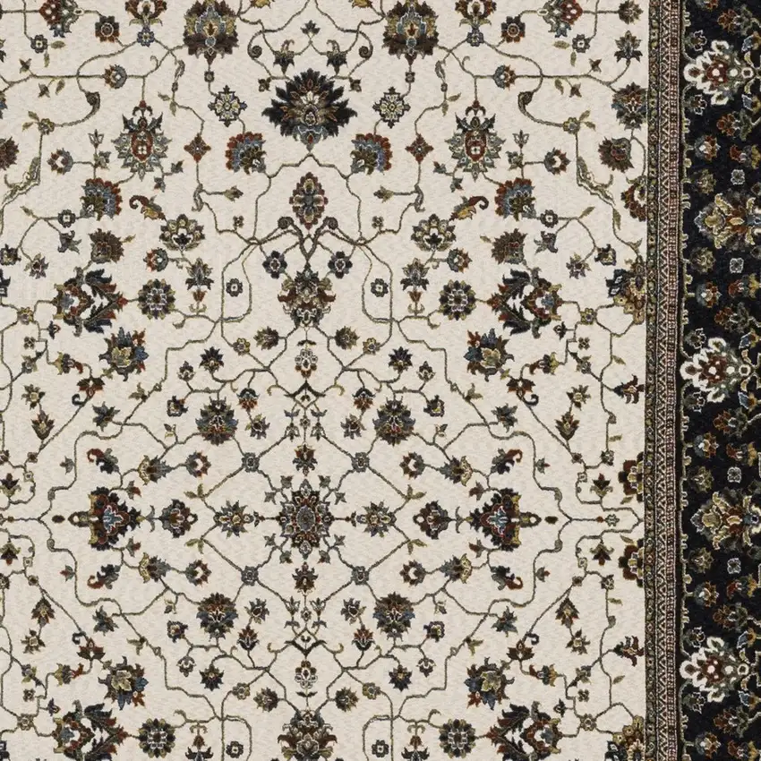 Ivory And Brown Oriental Area Rug With Fringe Photo 5