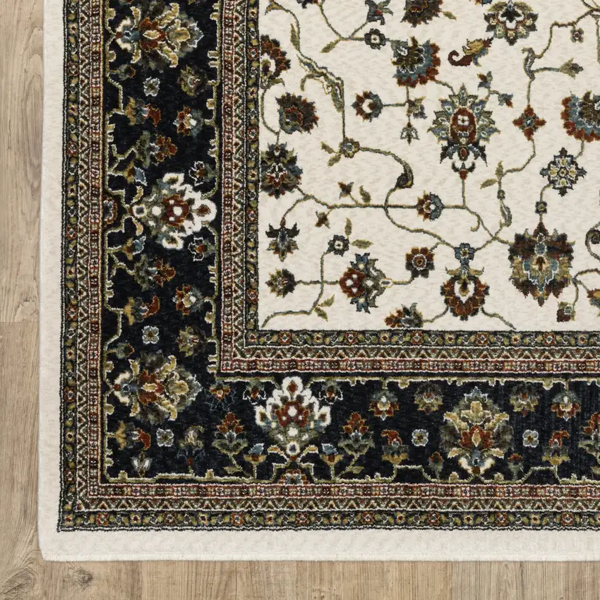 Ivory And Brown Oriental Area Rug With Fringe Photo 3