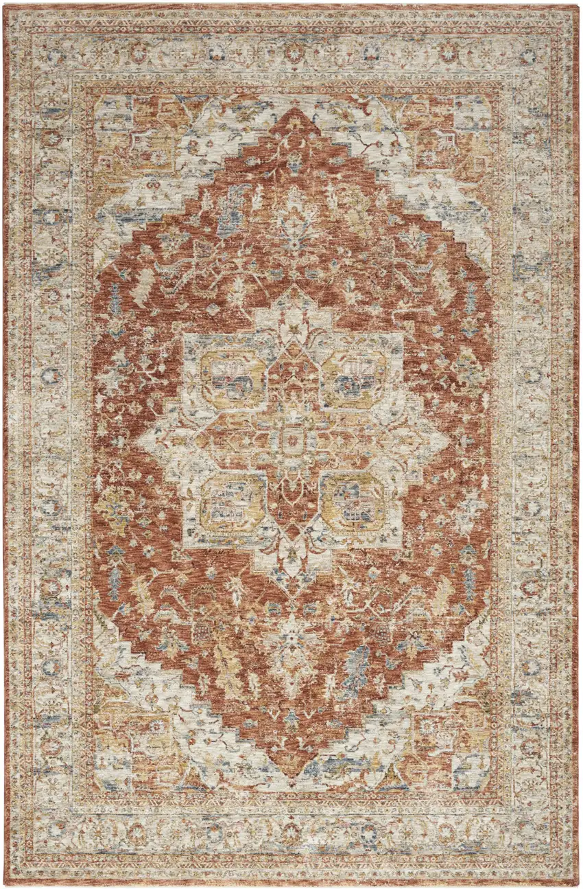 Ivory And Brown Oriental Distressed Area Rug Photo 2