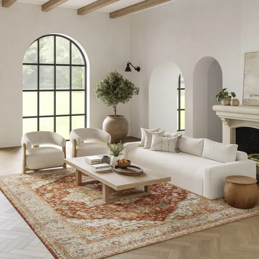 Ivory And Brown Oriental Distressed Area Rug Photo 3