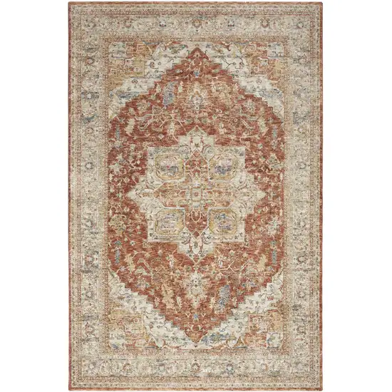 Ivory And Brown Oriental Distressed Area Rug Photo 5