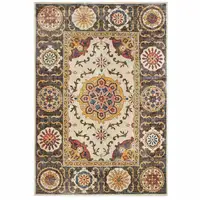 Photo of Ivory And Brown Oriental Power Loom Stain Resistant Area Rug