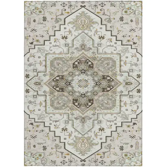 Ivory And Brown Oriental Washable Indoor Outdoor Area Rug Photo 8