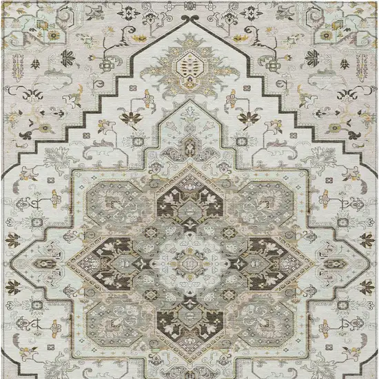 Ivory And Brown Oriental Washable Indoor Outdoor Area Rug Photo 8
