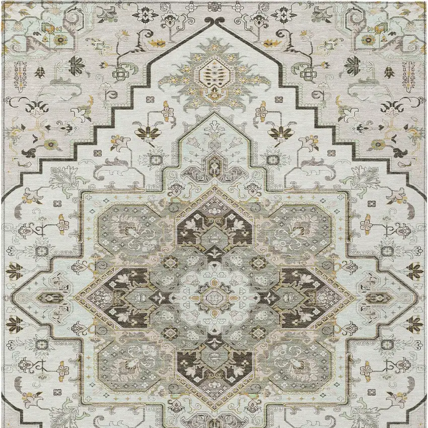Ivory And Brown Oriental Washable Indoor Outdoor Area Rug Photo 8