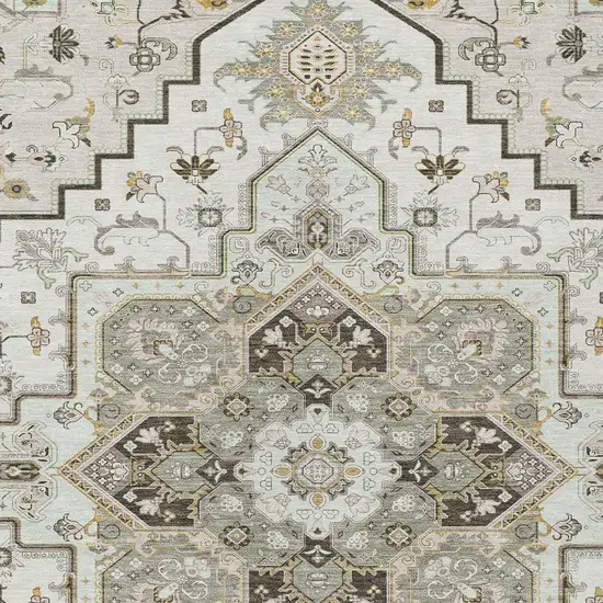 Ivory And Brown Oriental Washable Indoor Outdoor Area Rug Photo 6