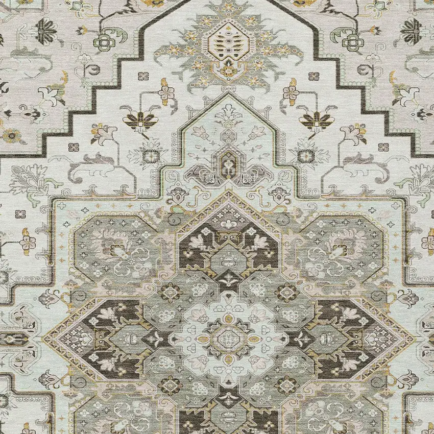 Ivory And Brown Oriental Washable Indoor Outdoor Area Rug Photo 6