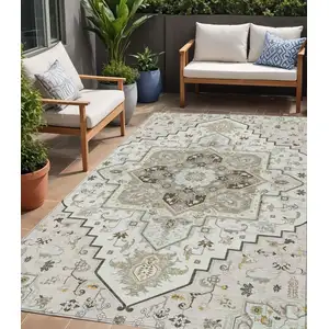 Photo of Ivory And Brown Oriental Washable Indoor Outdoor Area Rug