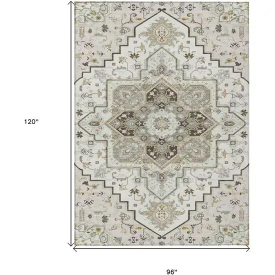 Ivory And Brown Oriental Washable Indoor Outdoor Area Rug Photo 3