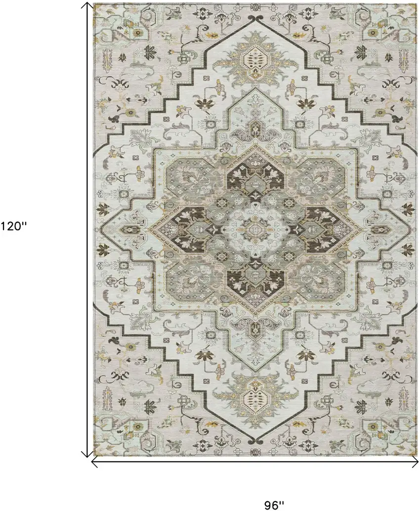 Ivory And Brown Oriental Washable Indoor Outdoor Area Rug Photo 3