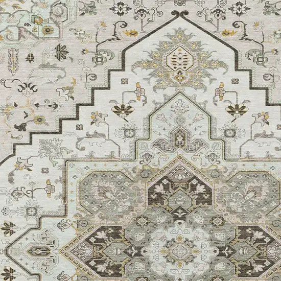 Ivory And Brown Oriental Washable Indoor Outdoor Area Rug Photo 6