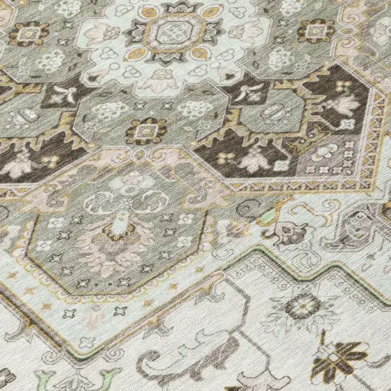 Ivory And Brown Oriental Washable Indoor Outdoor Area Rug Photo 7