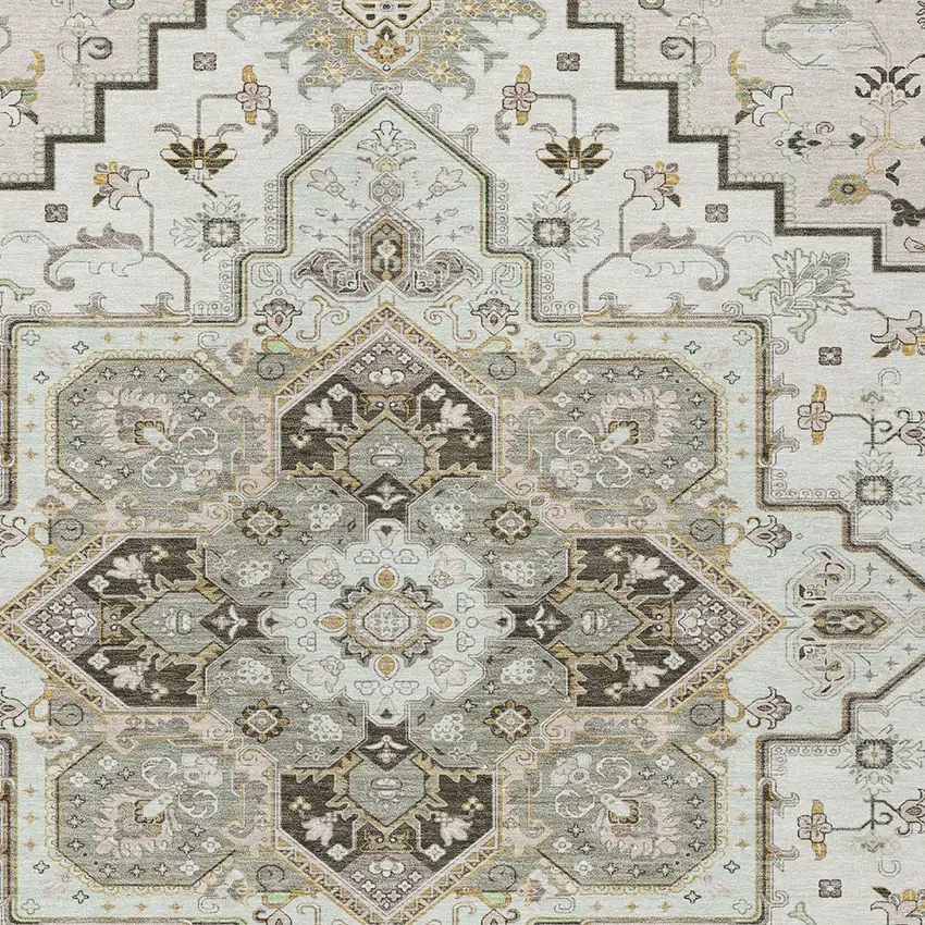 Ivory And Brown Oriental Washable Indoor Outdoor Area Rug Photo 6