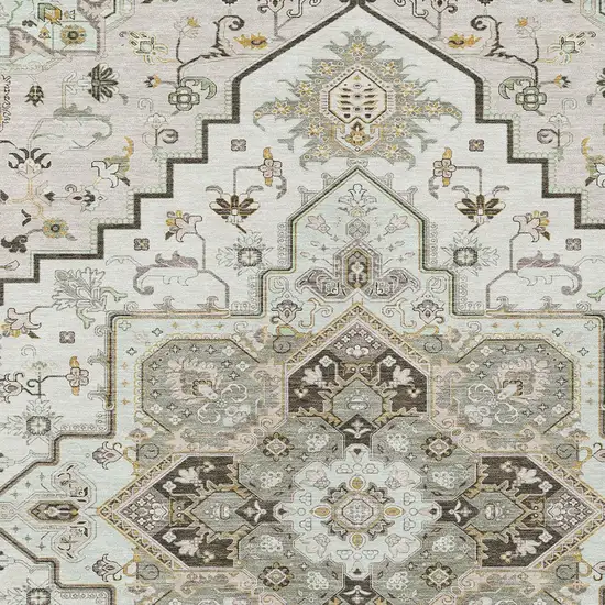 Ivory And Brown Oriental Washable Indoor Outdoor Area Rug Photo 6