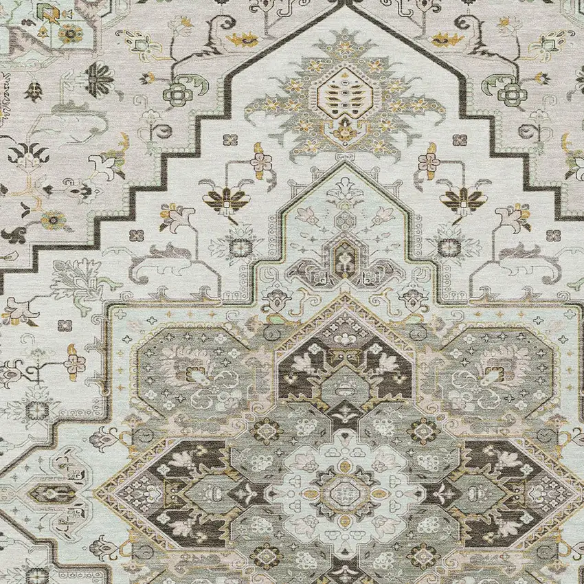 Ivory And Brown Oriental Washable Indoor Outdoor Area Rug Photo 6