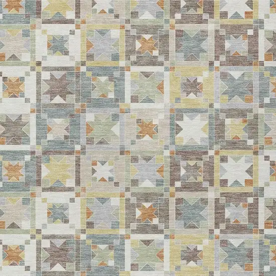 Ivory And Brown Patchwork Washable Indoor Outdoor Area Rug Photo 3