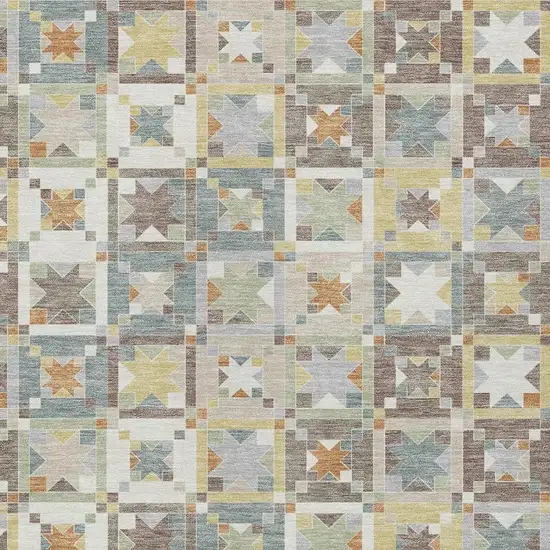 Ivory And Brown Patchwork Washable Indoor Outdoor Area Rug Photo 3
