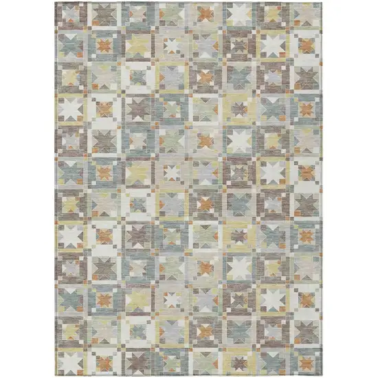 Ivory And Brown Patchwork Washable Indoor Outdoor Area Rug Photo 2