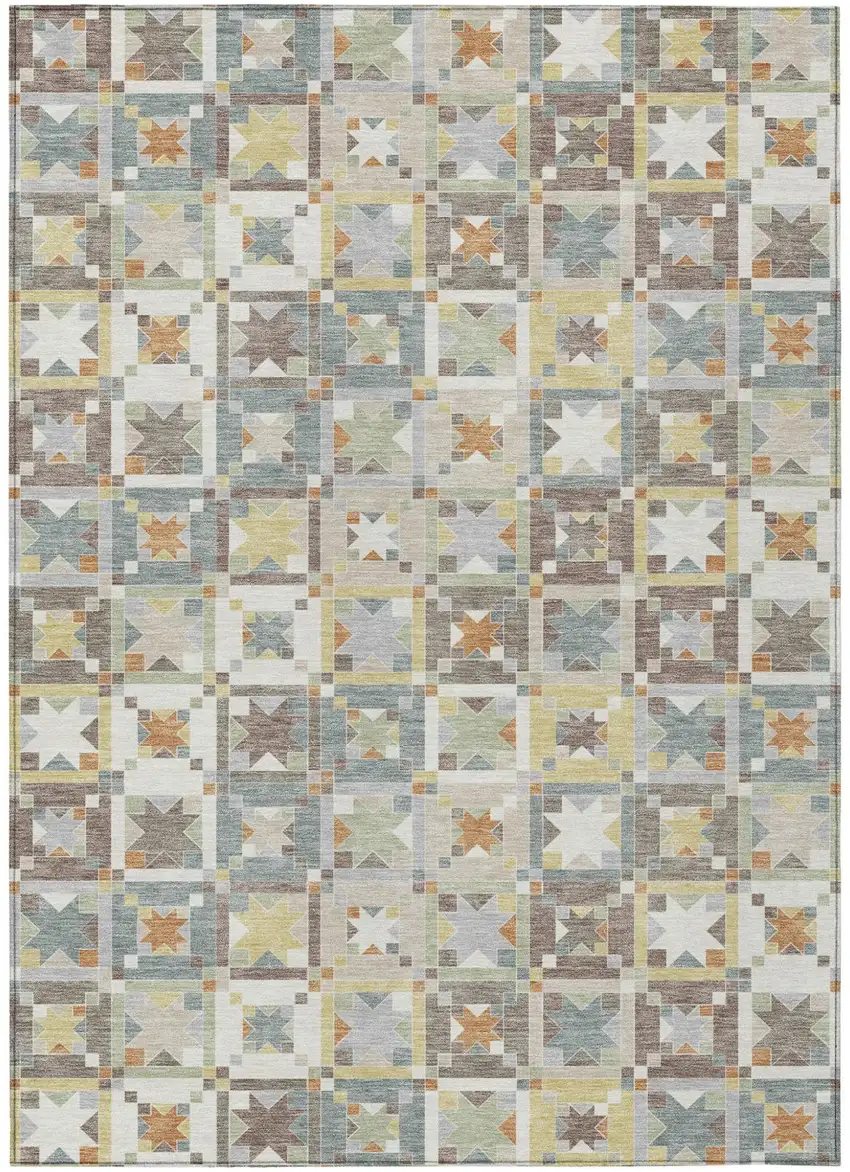 Ivory And Brown Patchwork Washable Indoor Outdoor Area Rug Photo 2