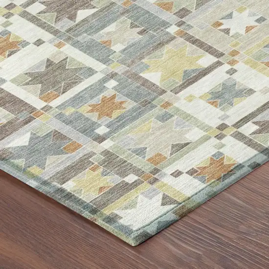 Ivory And Brown Patchwork Washable Indoor Outdoor Area Rug Photo 5