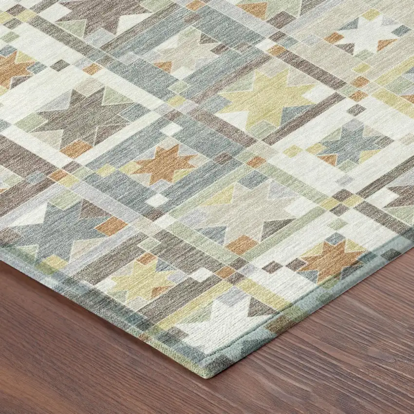 Ivory And Brown Patchwork Washable Indoor Outdoor Area Rug Photo 5